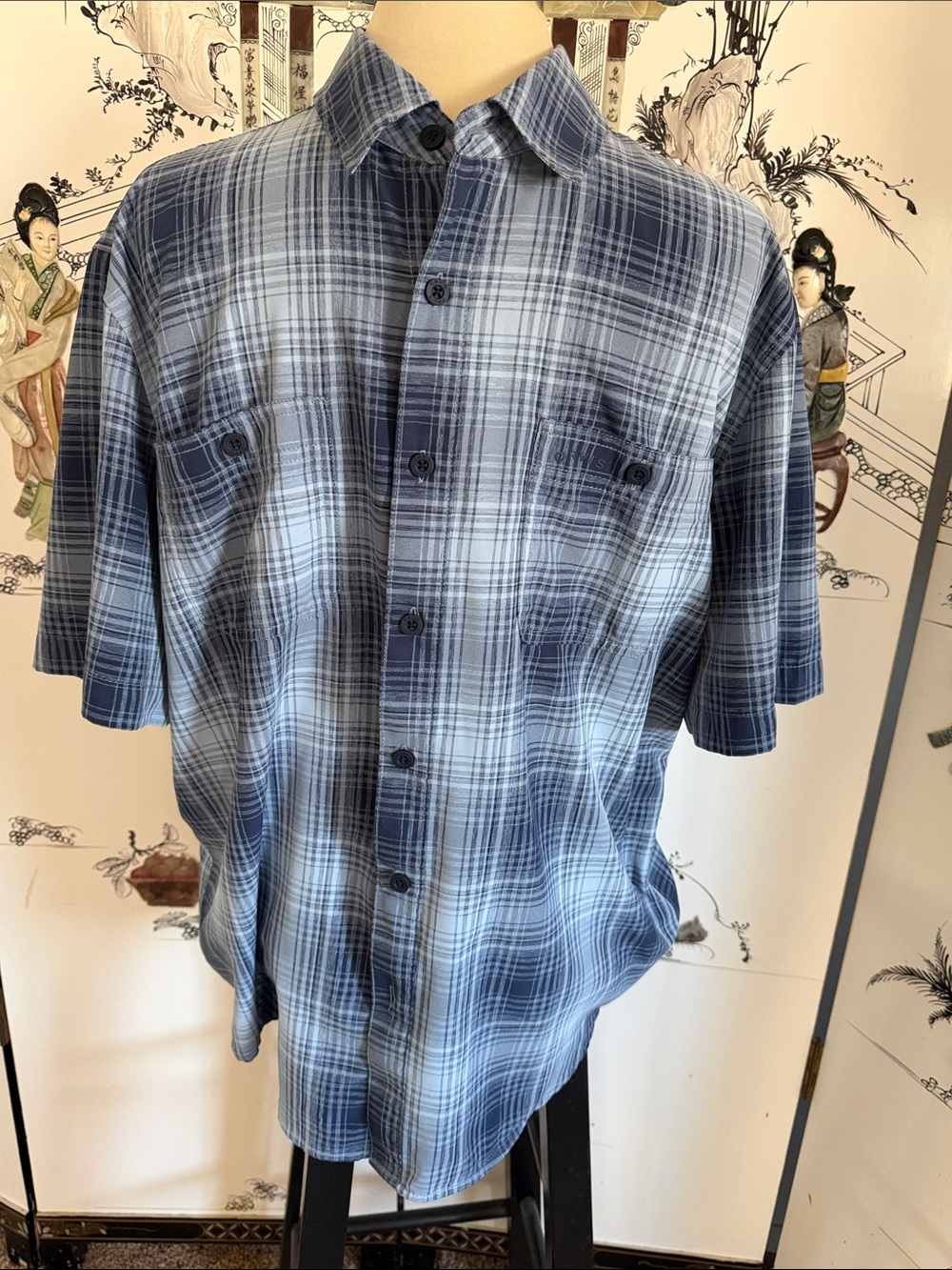 Orvis Blue Plaid Short-Sleeve Button-Down Shirt